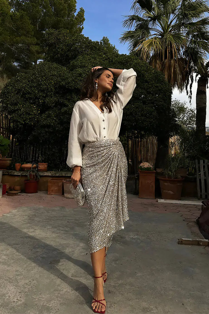 Ice Blue Sequin Wrap Jaspre Skirt
