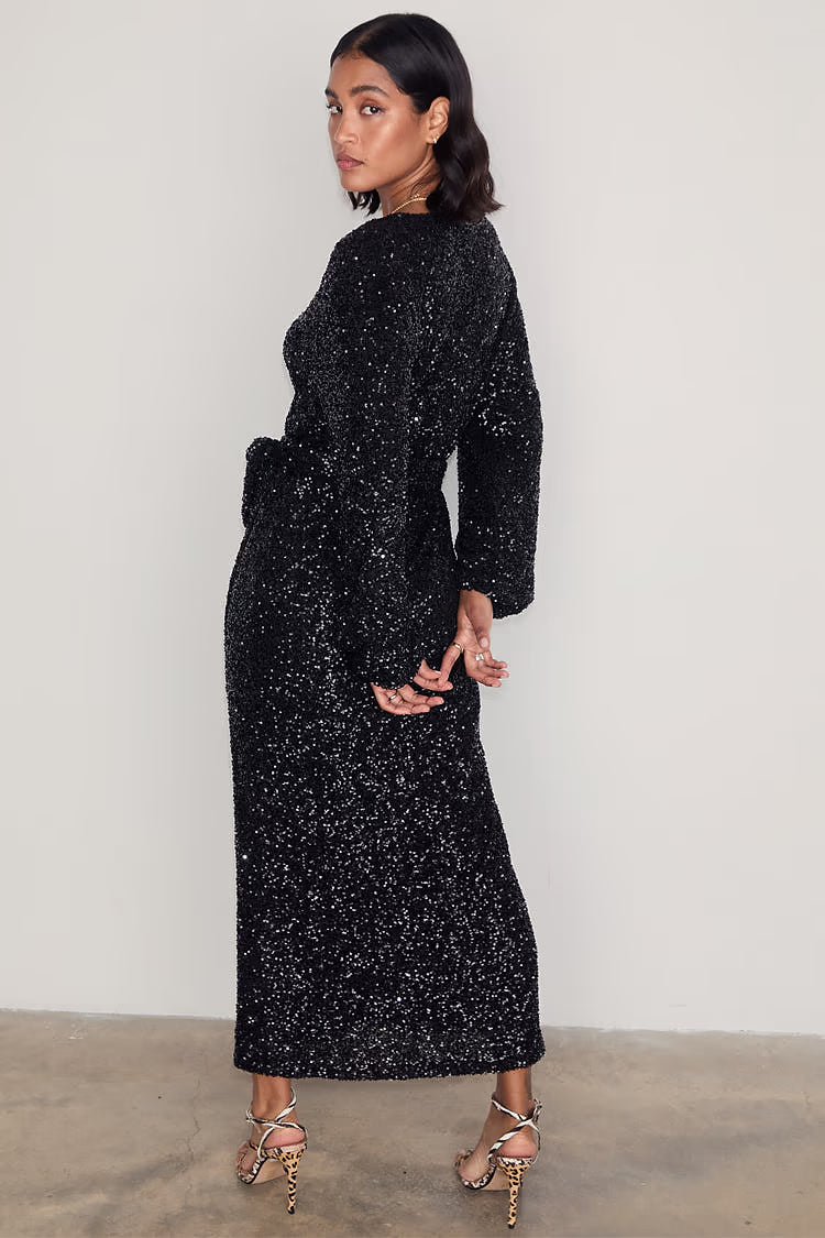 Sequin Wrap Midi Dress