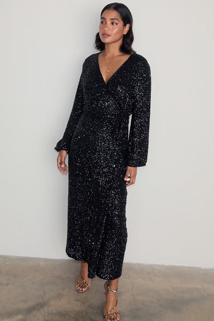 Sequin Wrap Midi Dress