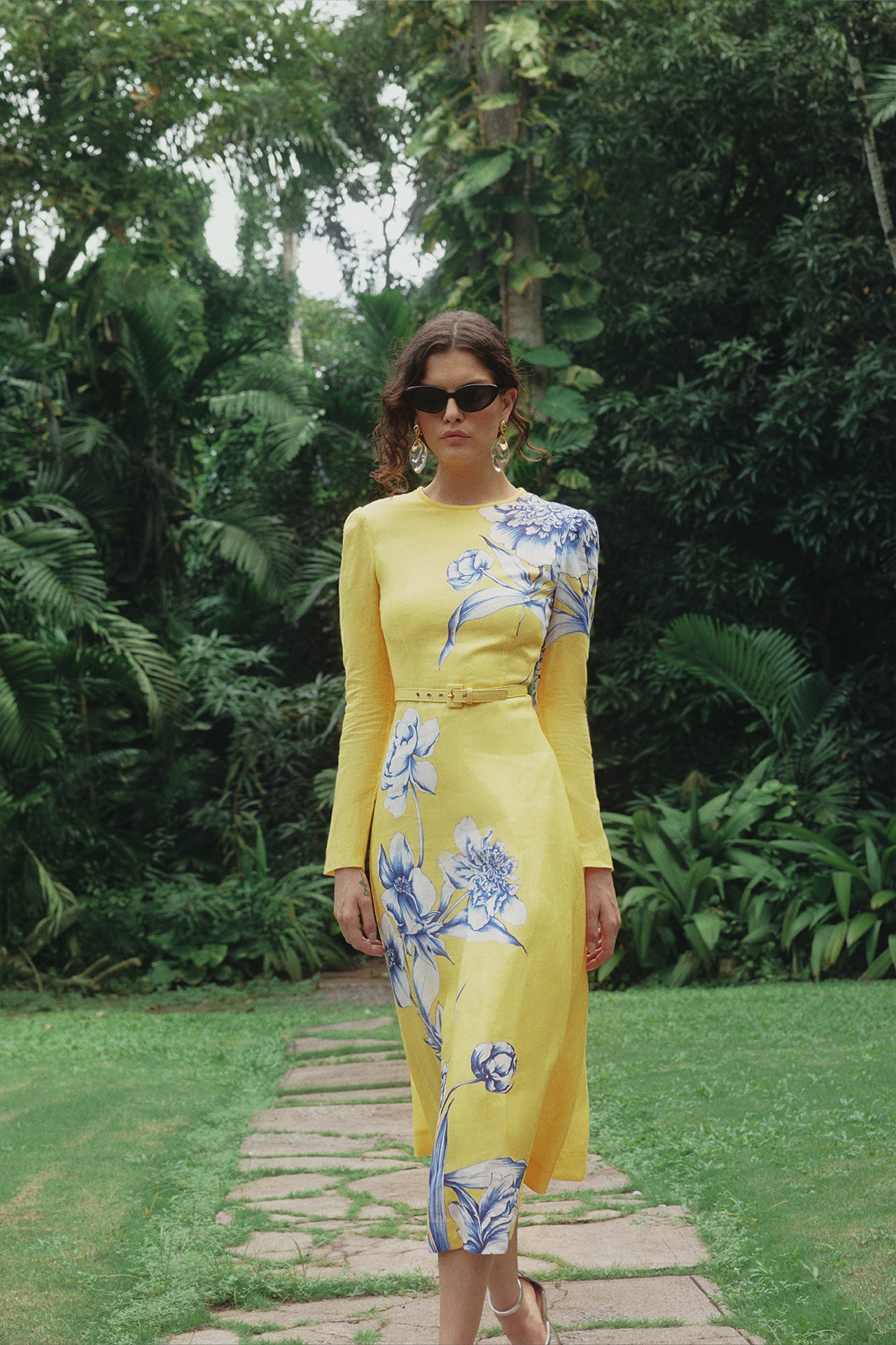 Sunlit Bloom Belted Midi Dress