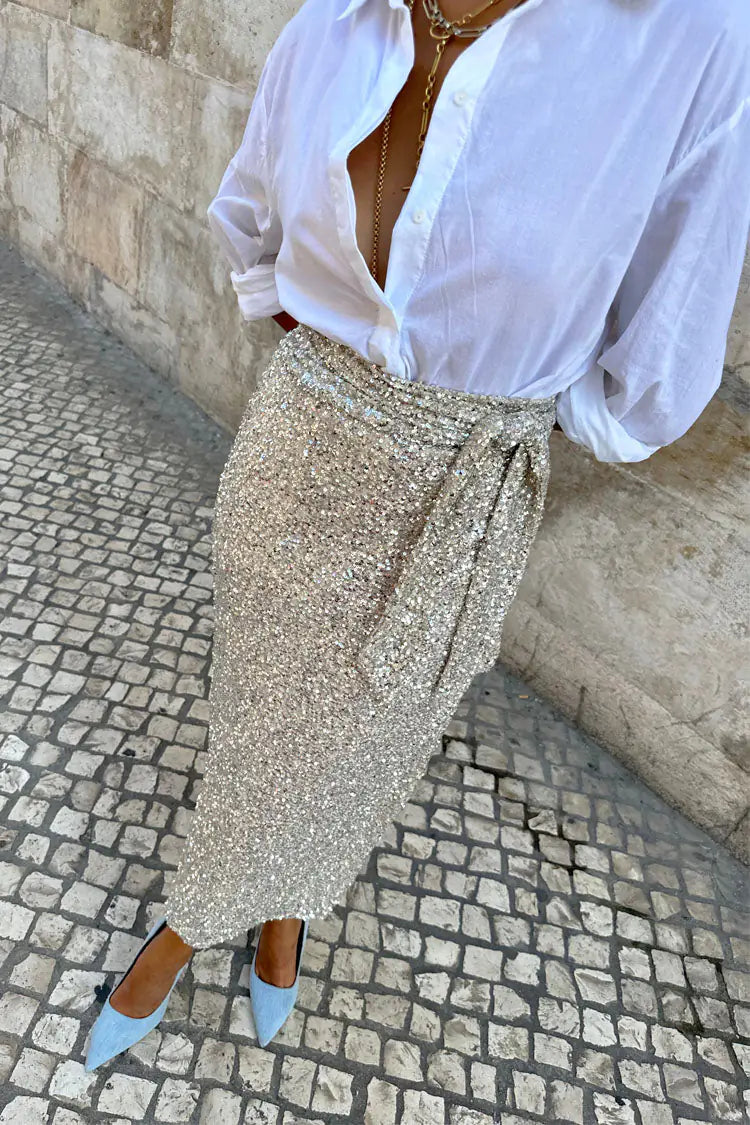 Ice Blue Sequin Wrap Jaspre Skirt