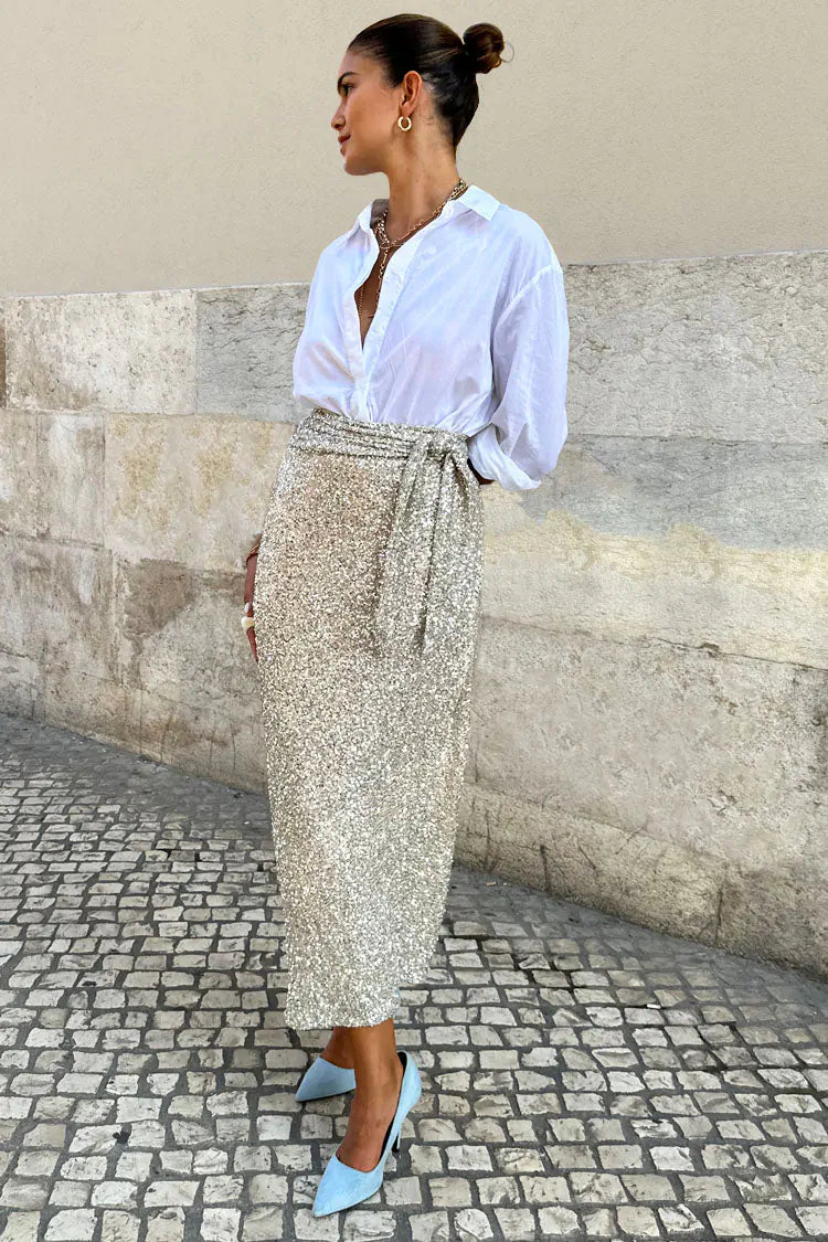 Ice Blue Sequin Wrap Jaspre Skirt