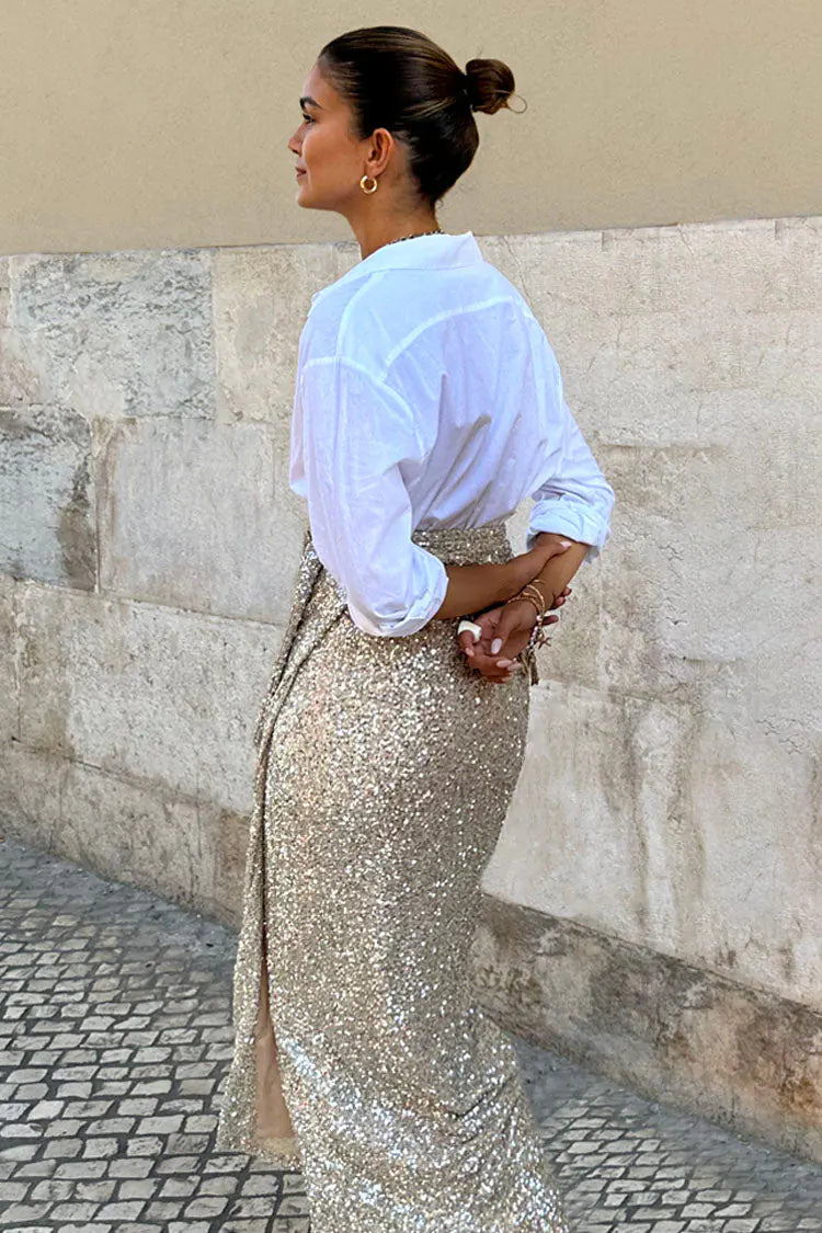 Ice Blue Sequin Wrap Jaspre Skirt