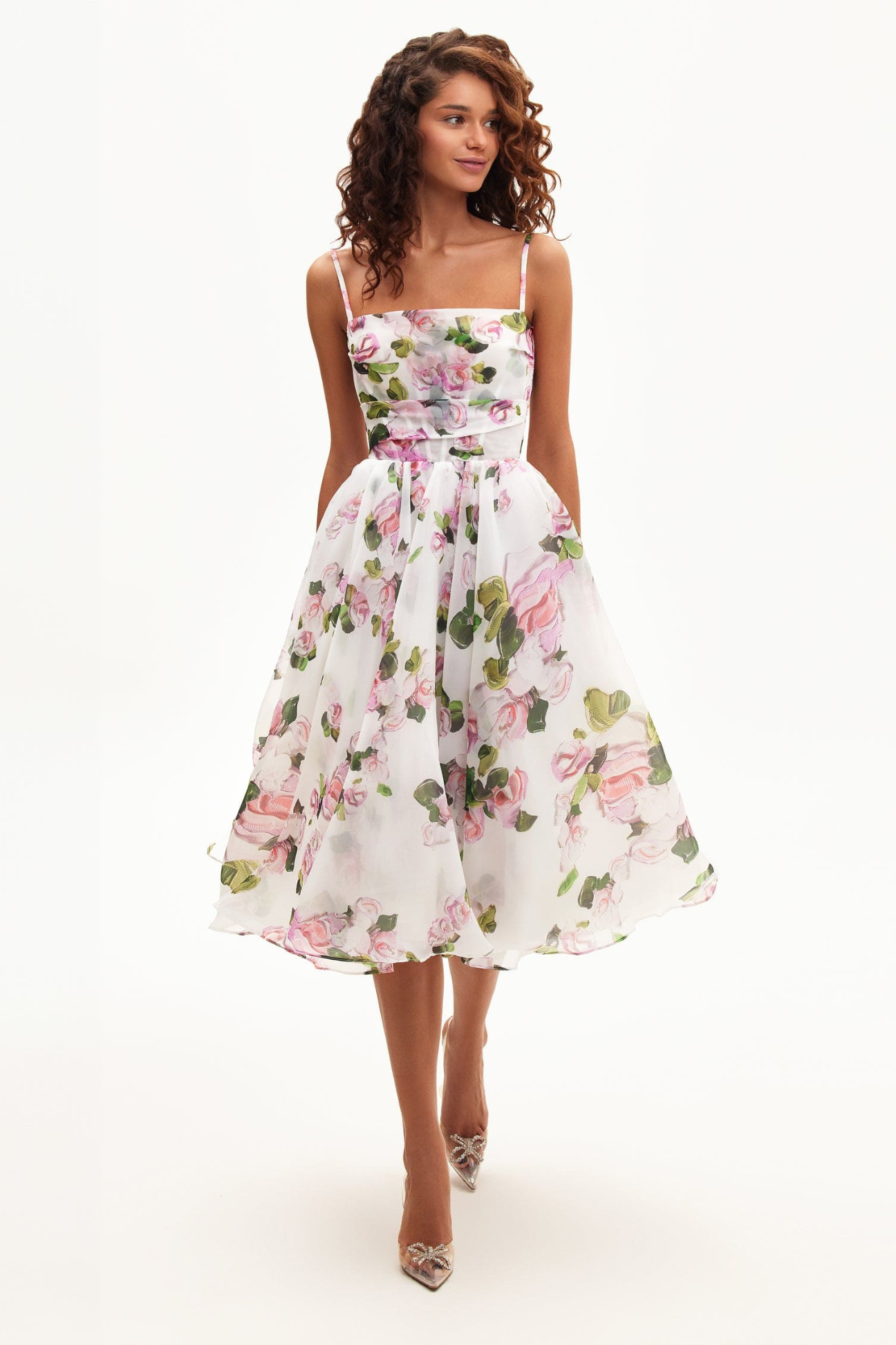 Apple Blossom Spaghetti Strap Midi Dress