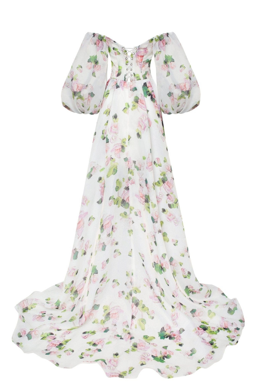 Apple Blossom Floral Puff Sleeve Maxi Dress