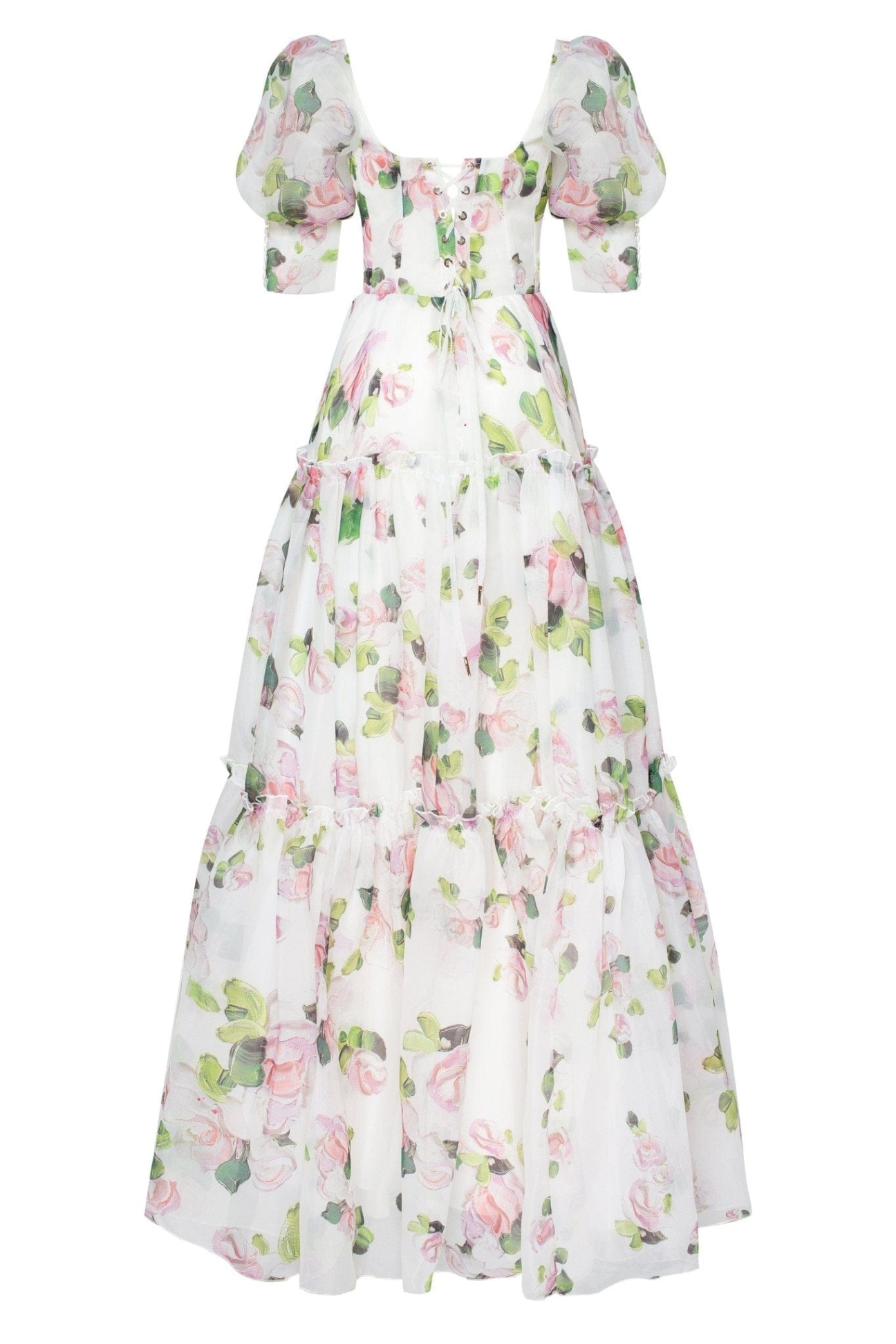 Apple Blossom Sheer Sleeves Maxi Dress