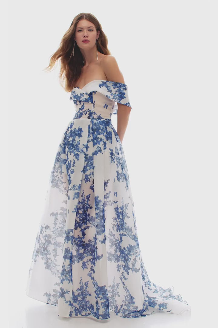 Hydrangea Off-Shoulder Maxi Dress