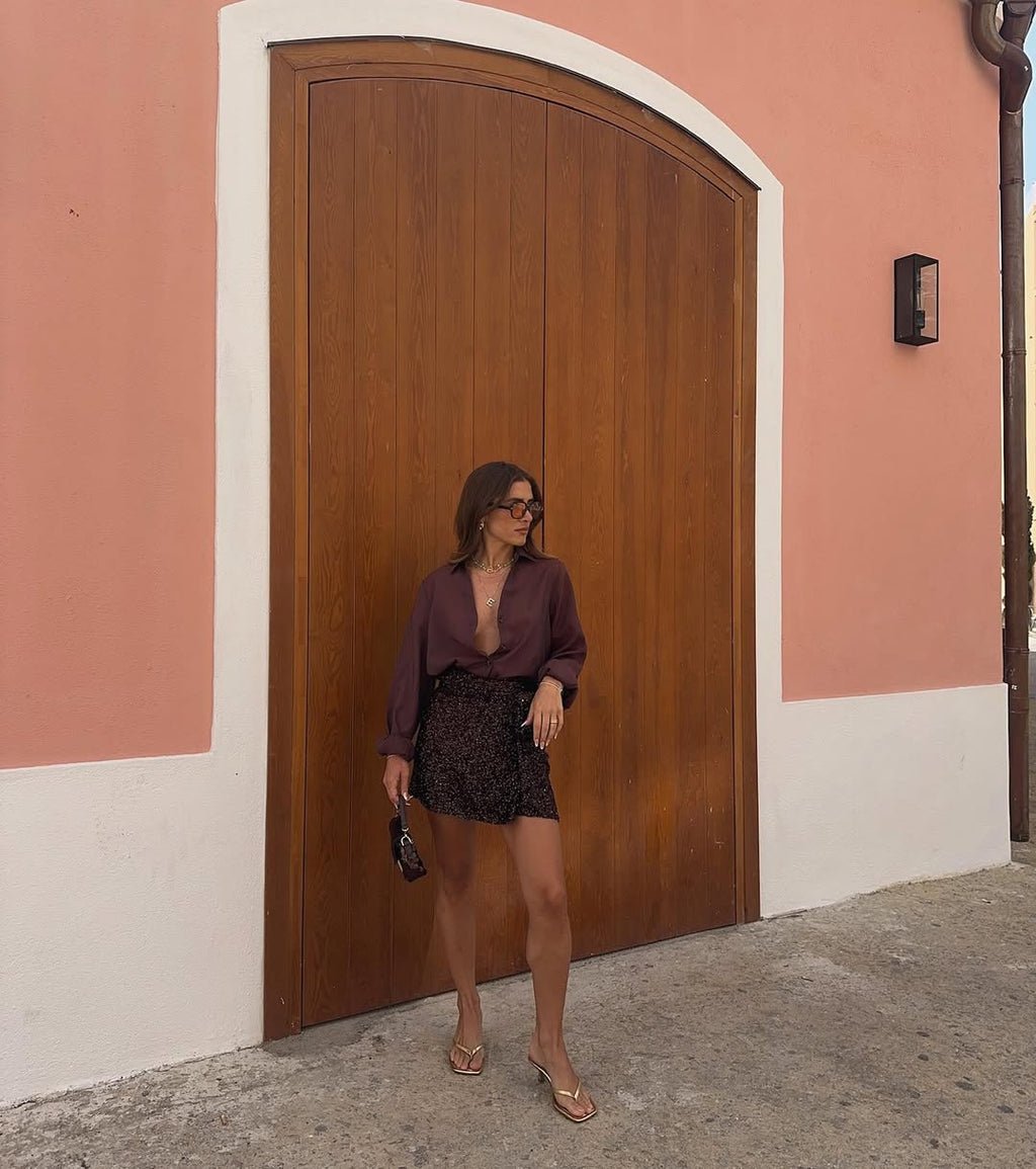 Chocolate Sequin Wrap Jaspre Mini Skirt