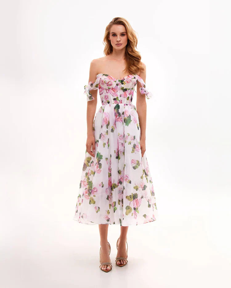 Apple Blossom Tie-Strap Midi Dress