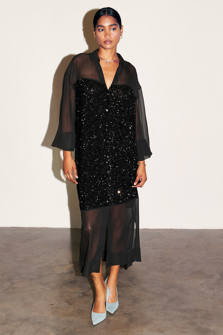 Sequin Shirt Midi Dress