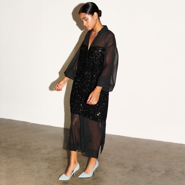 Sequin Shirt Midi Dress