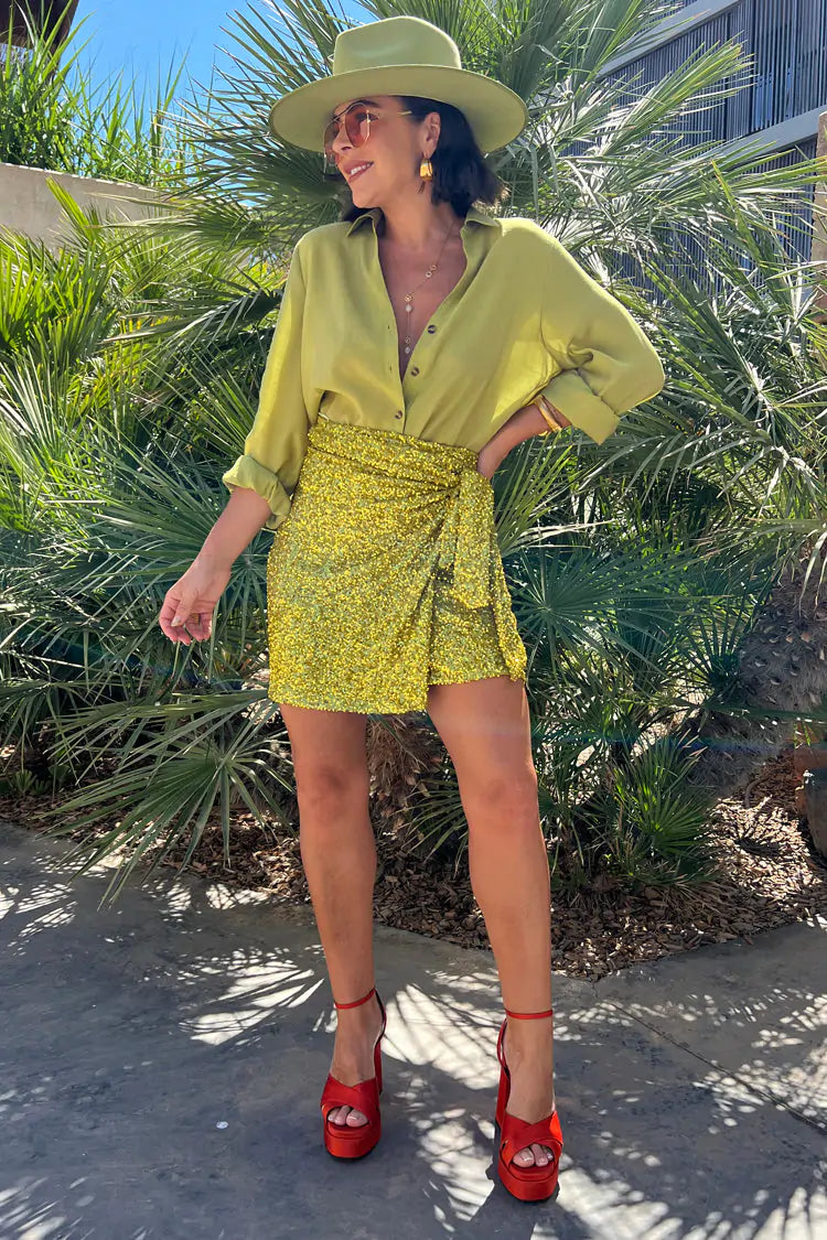 Lime Sequin Wrap Jaspre Mini Skirt