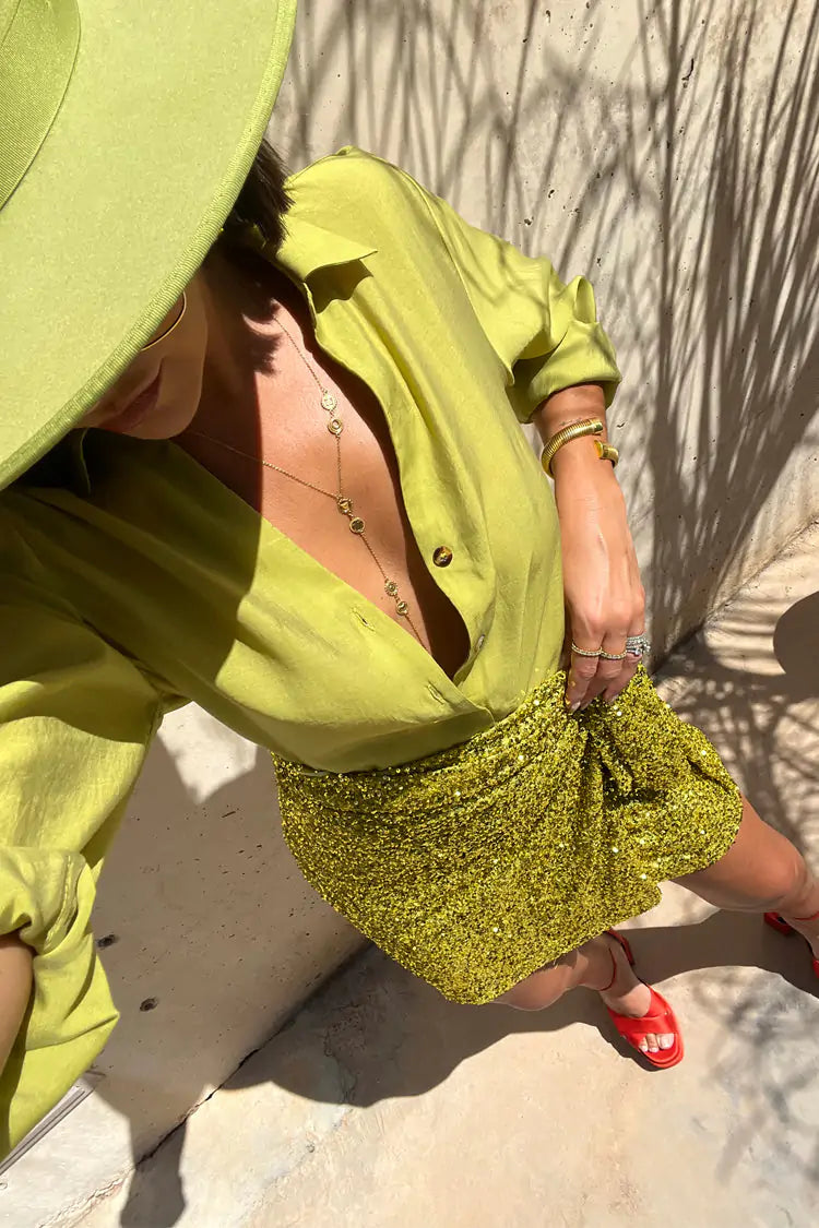 Lime Sequin Wrap Jaspre Mini Skirt